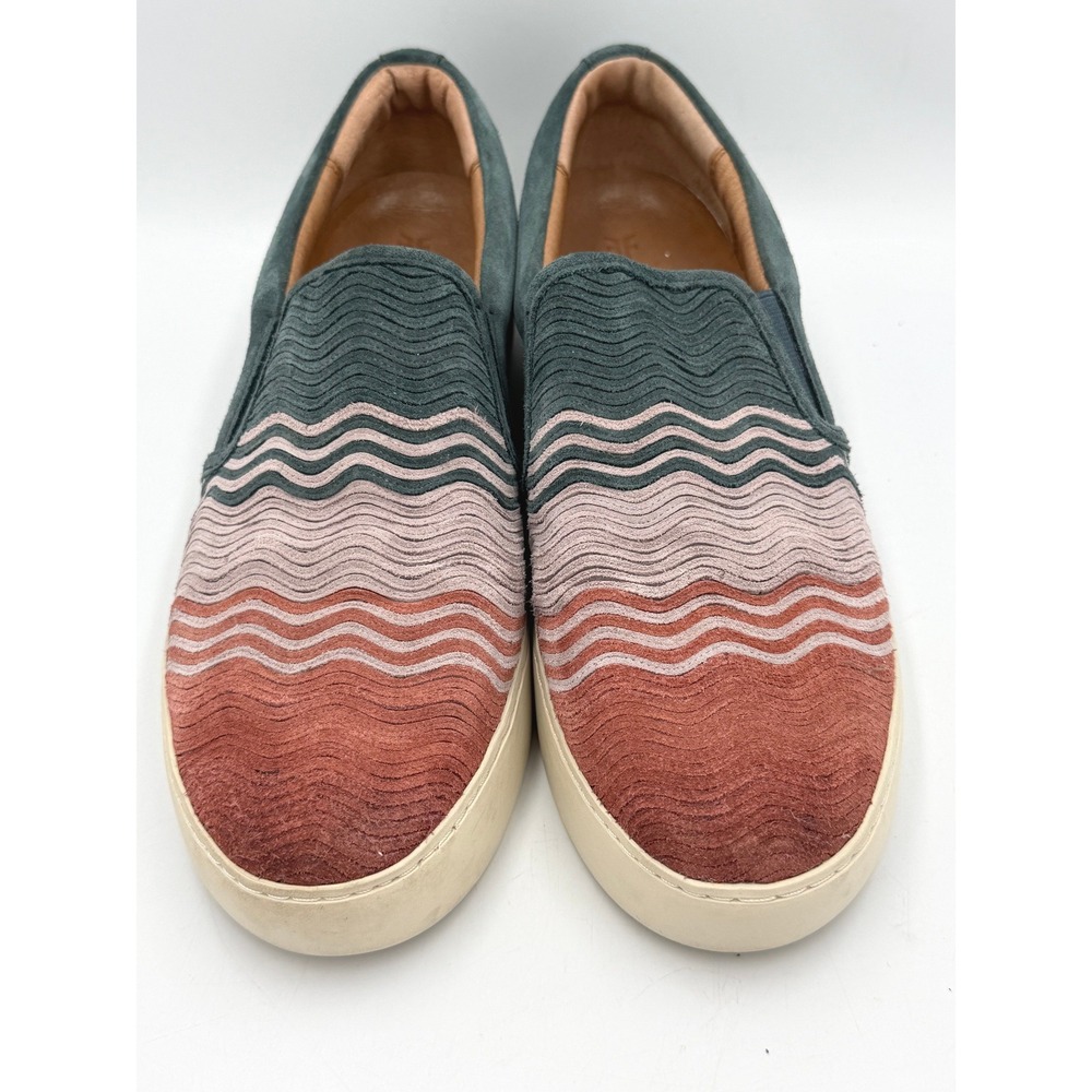 Frye Ivy Slip On Shoes Women 9 Teal Rust Wavy Suede Sneakers Loafers